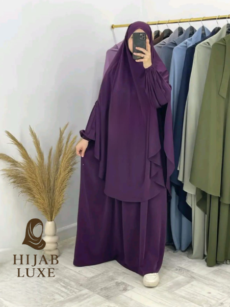 طقم رداء روزا لاكس مع خمار – كريب عالي الجودة