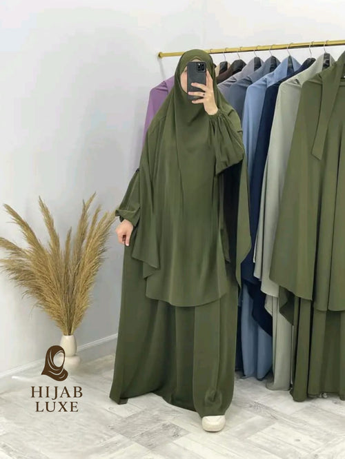 طقم رداء روزا لاكس مع خمار – كريب عالي الجودة