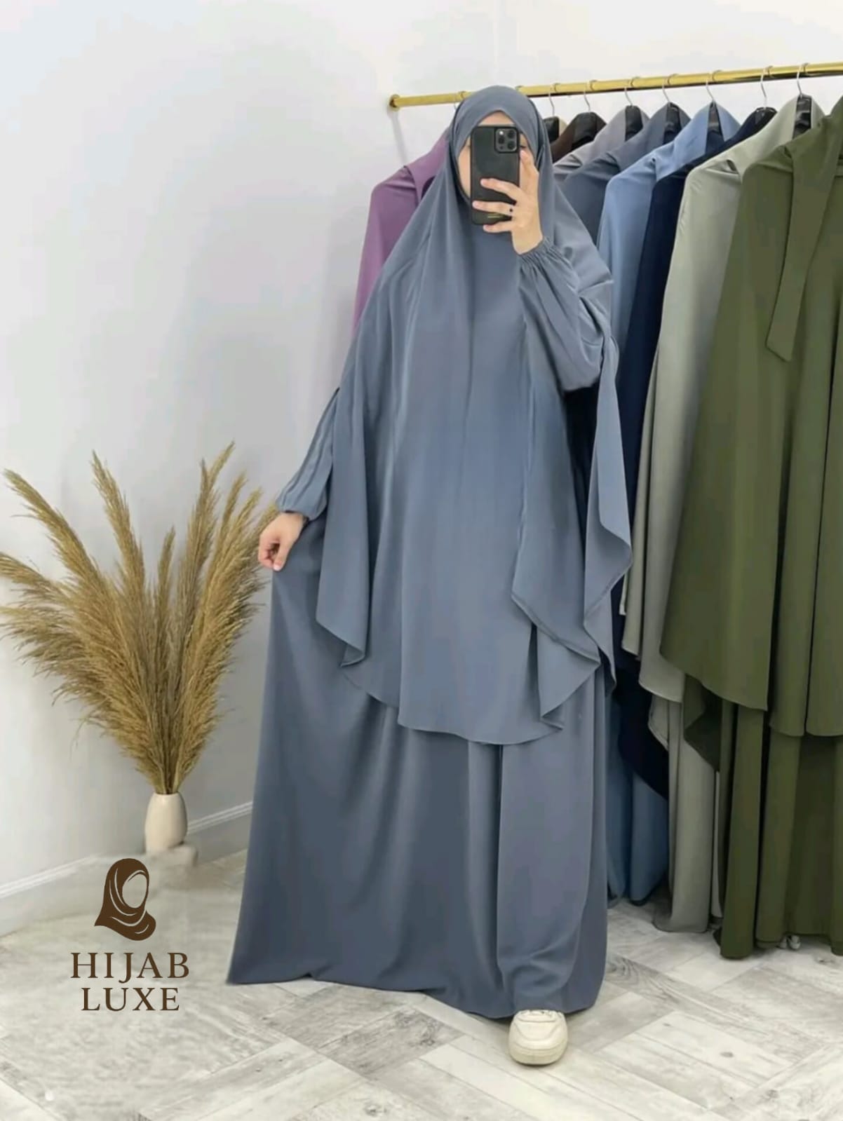 طقم رداء روزا لاكس مع خمار – كريب عالي الجودة