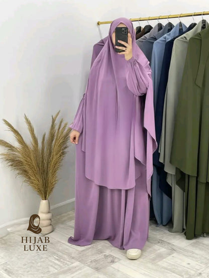 طقم رداء روزا لاكس مع خمار – كريب عالي الجودة