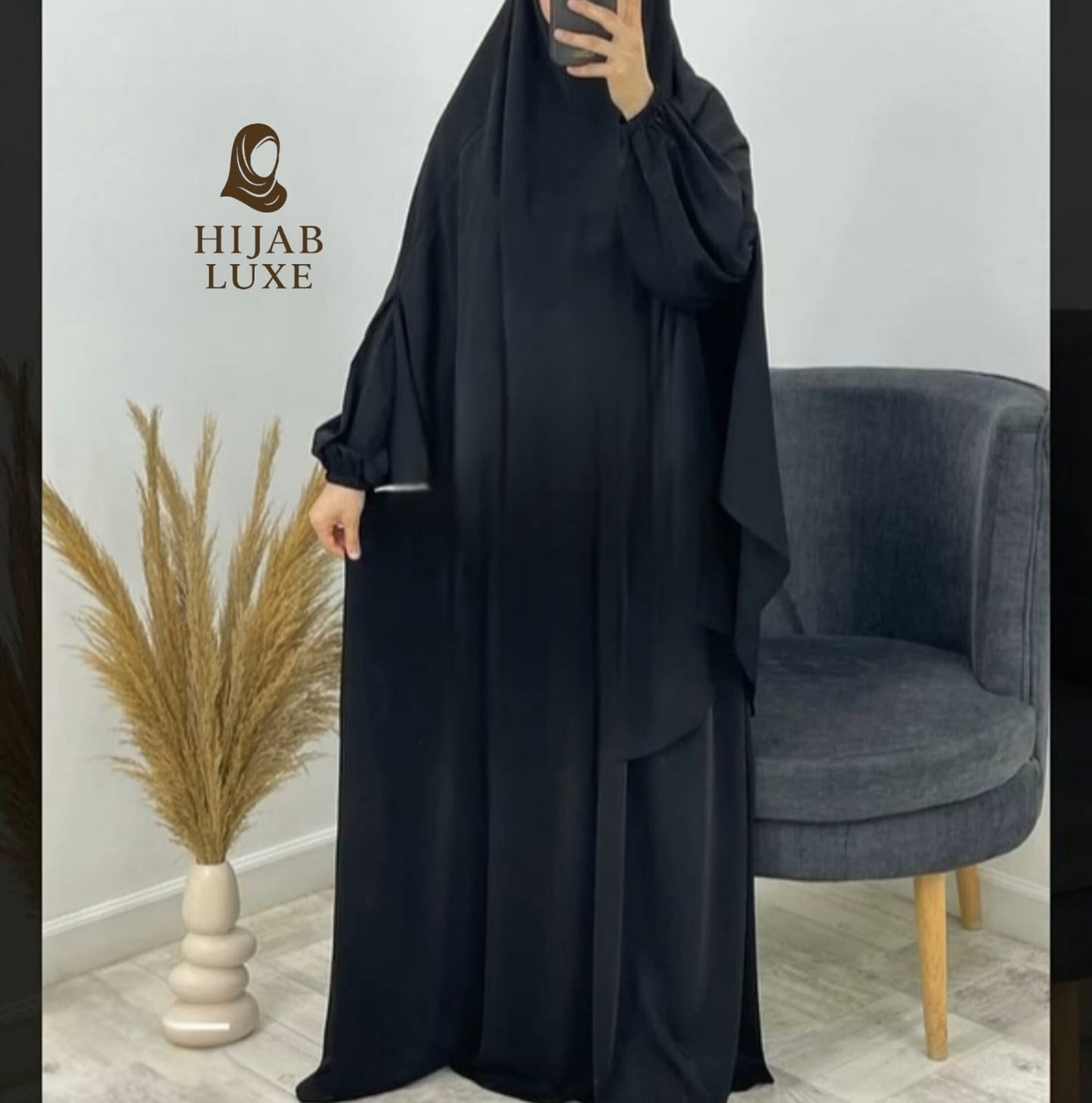 طقم رداء روزا لاكس مع خمار – كريب عالي الجودة