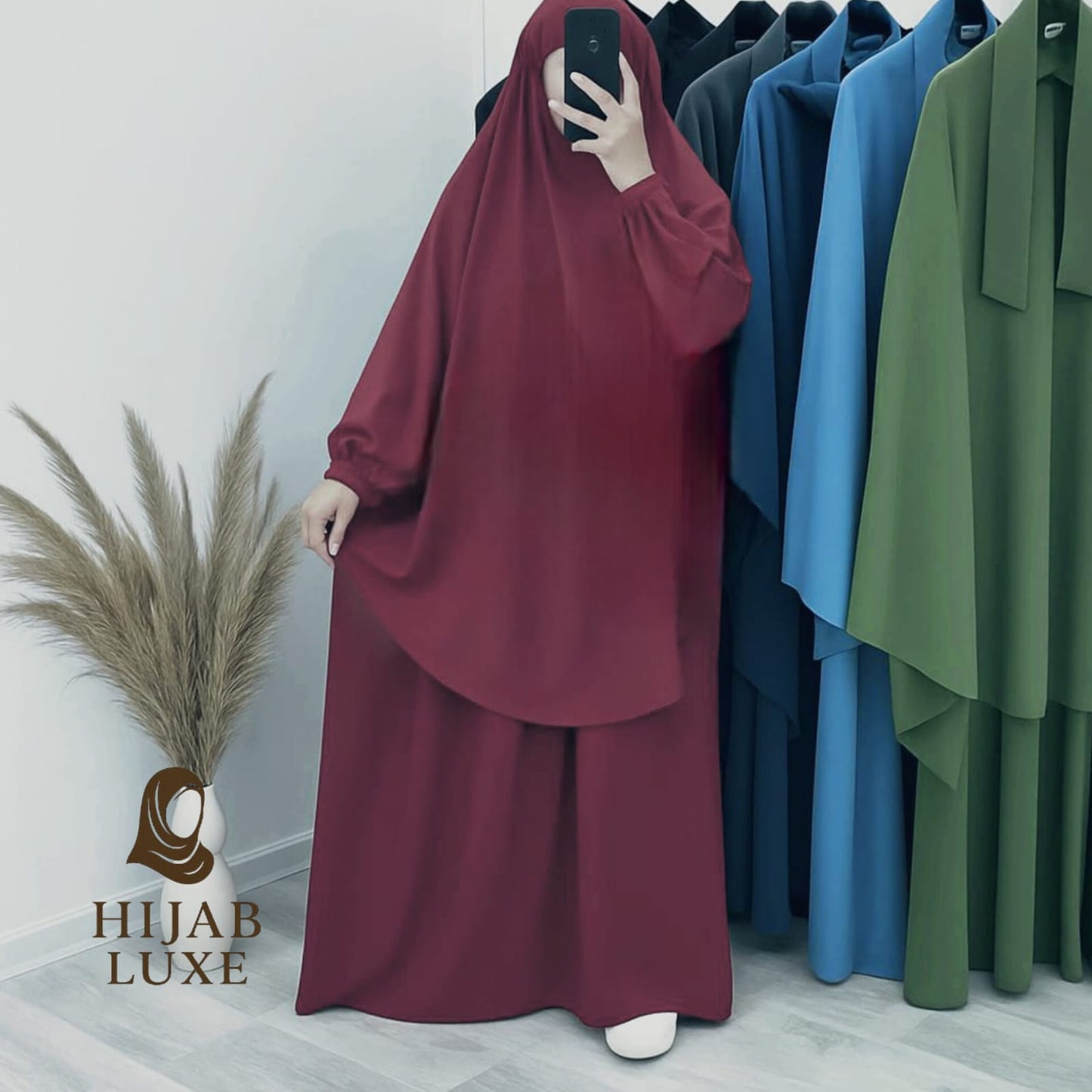 طقم رداء روزا لاكس مع خمار – كريب عالي الجودة