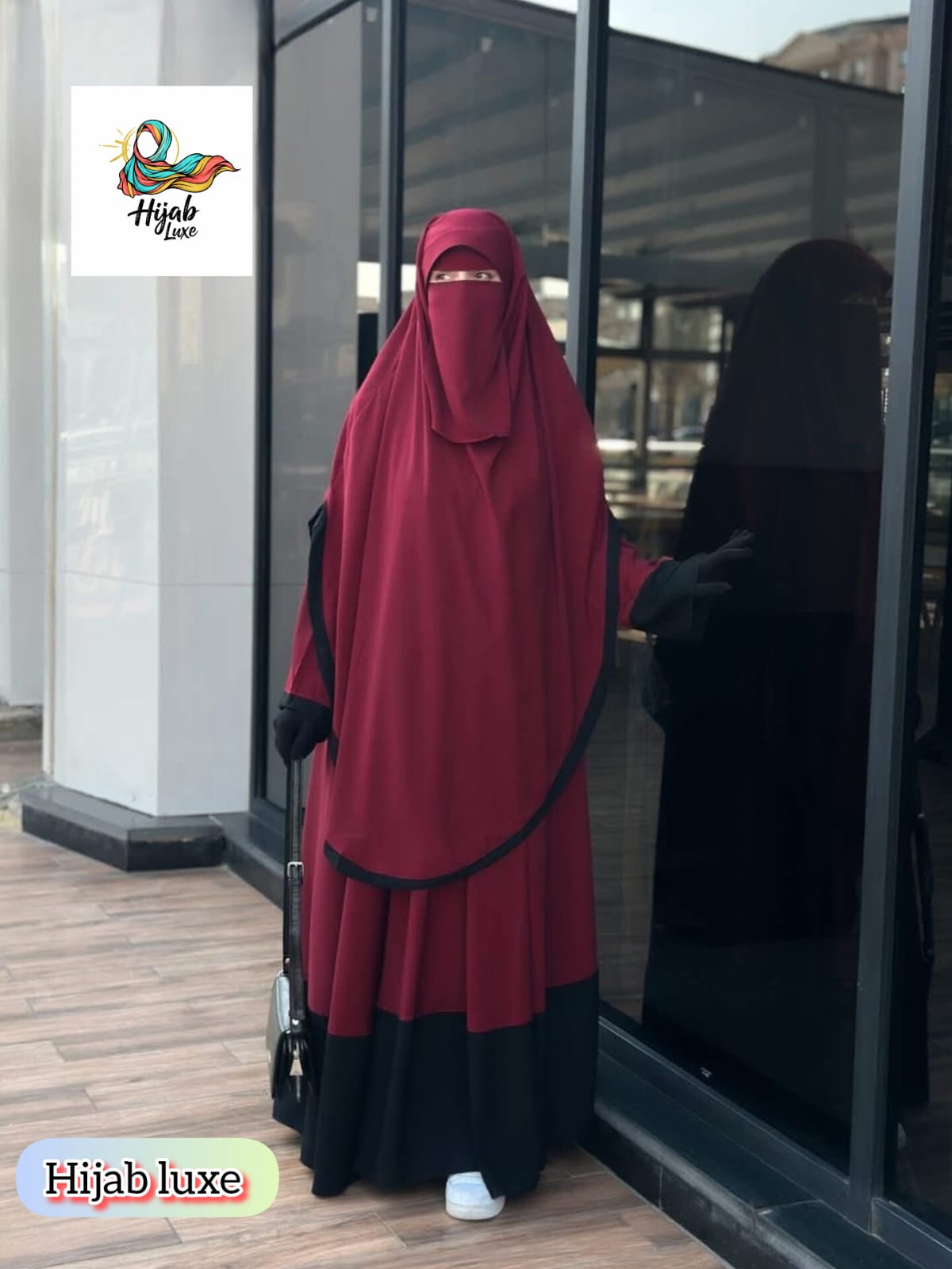 طقم رداء روزا لاكس مع خمار – كريب عالي الجودة