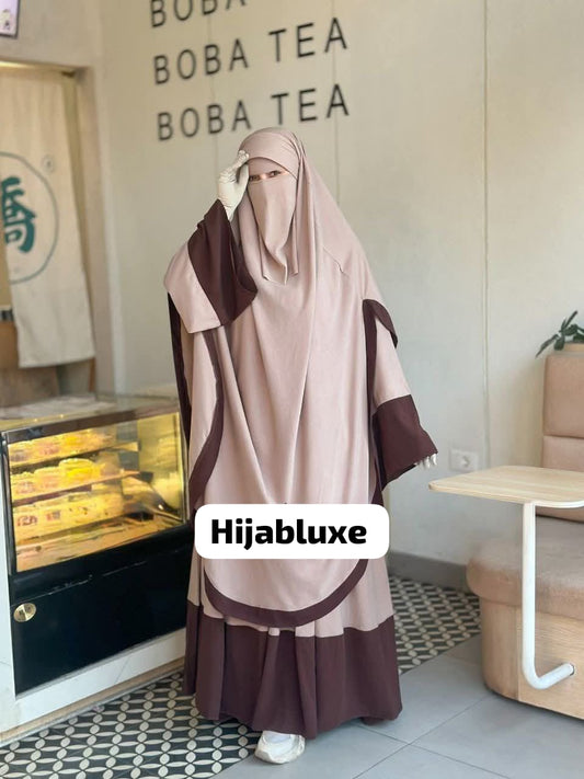 طقم رداء روزا لاكس مع خمار – كريب عالي الجودة